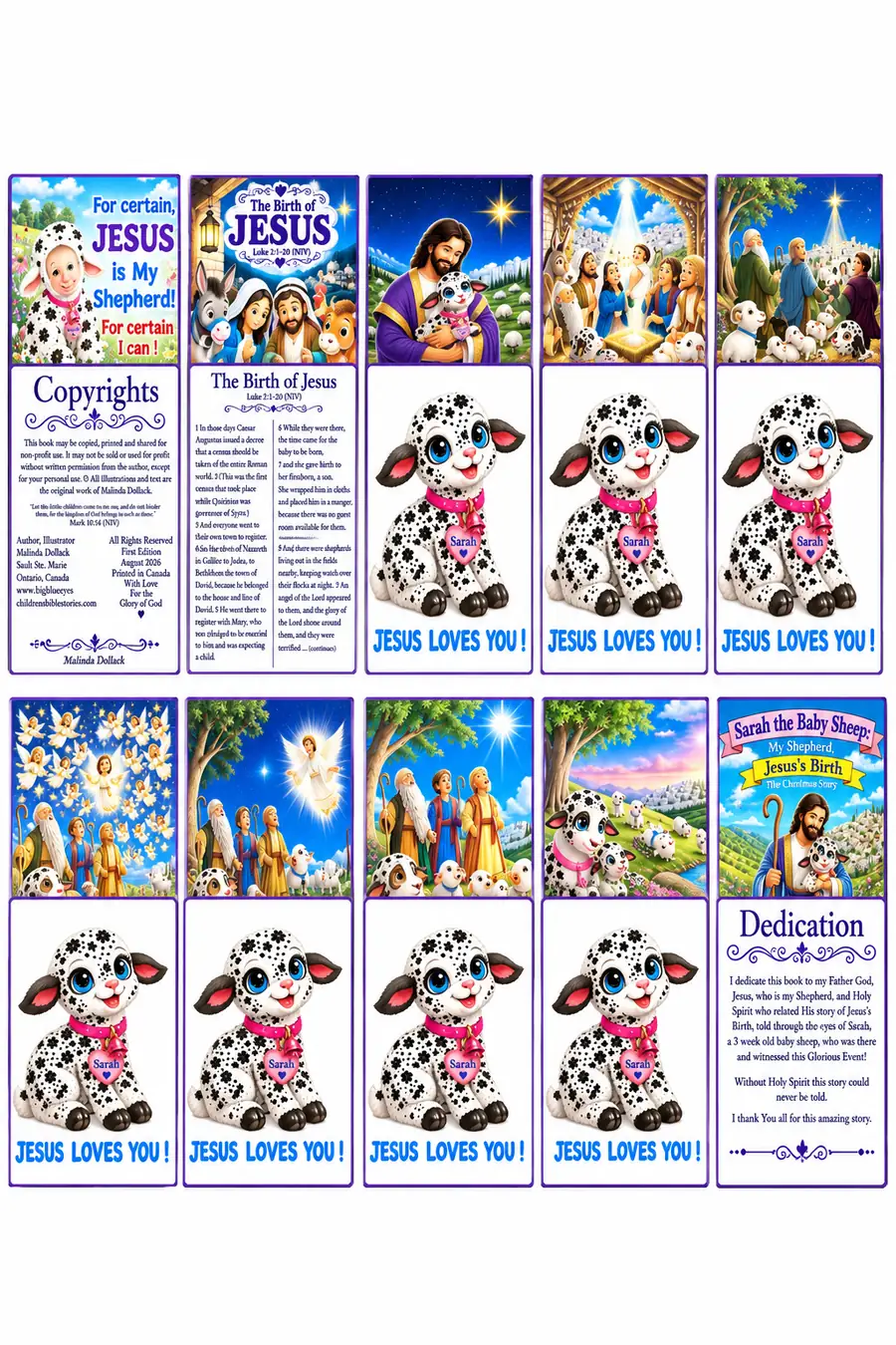 Hand Made Laminated Ribbon Tied Matching JESUS LOVES YOU ! Game Card Tiles: Sarah the Baby Sheep: My Shepherd, Jesus's Birth, The Christmas Story Edition